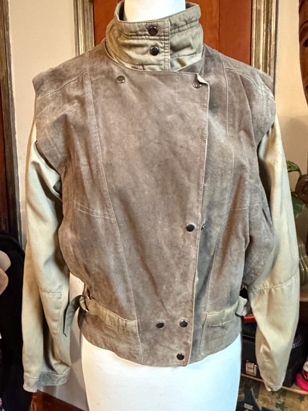 Braetan Vintage Two Tone Suede And Fabric Bomber Jacket “AS IS”